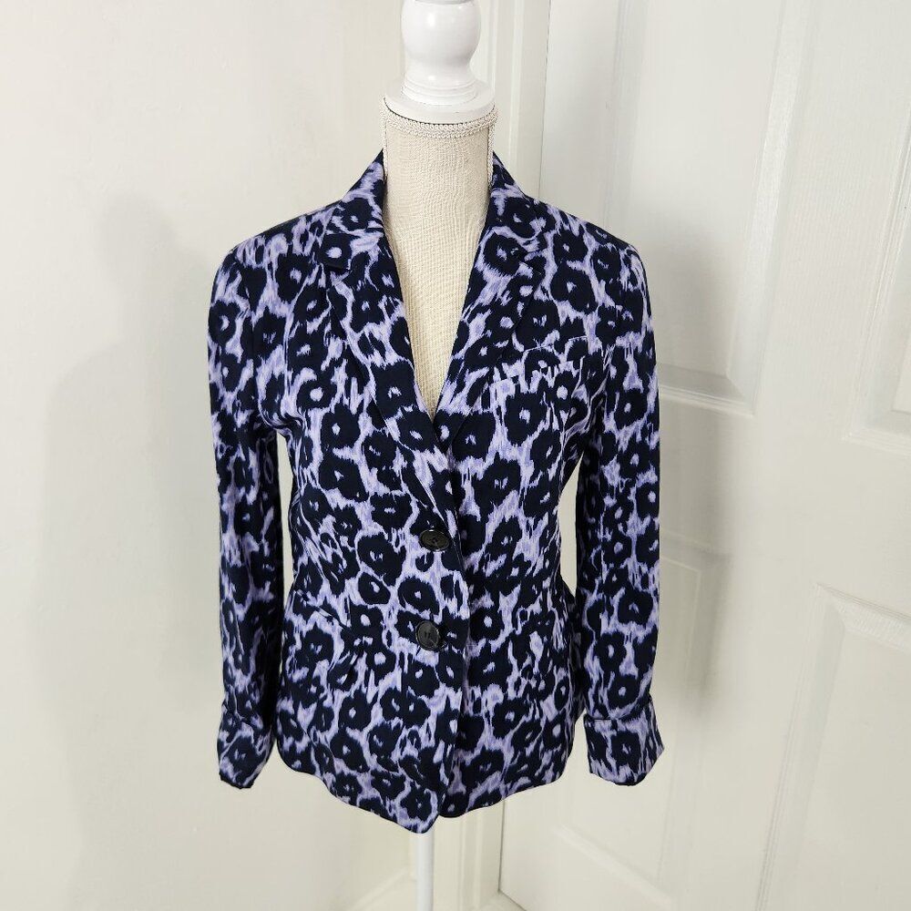 Lafayette 148 Blazer Womens 8 Purple Leopard Print Spotted Office Carrer Church